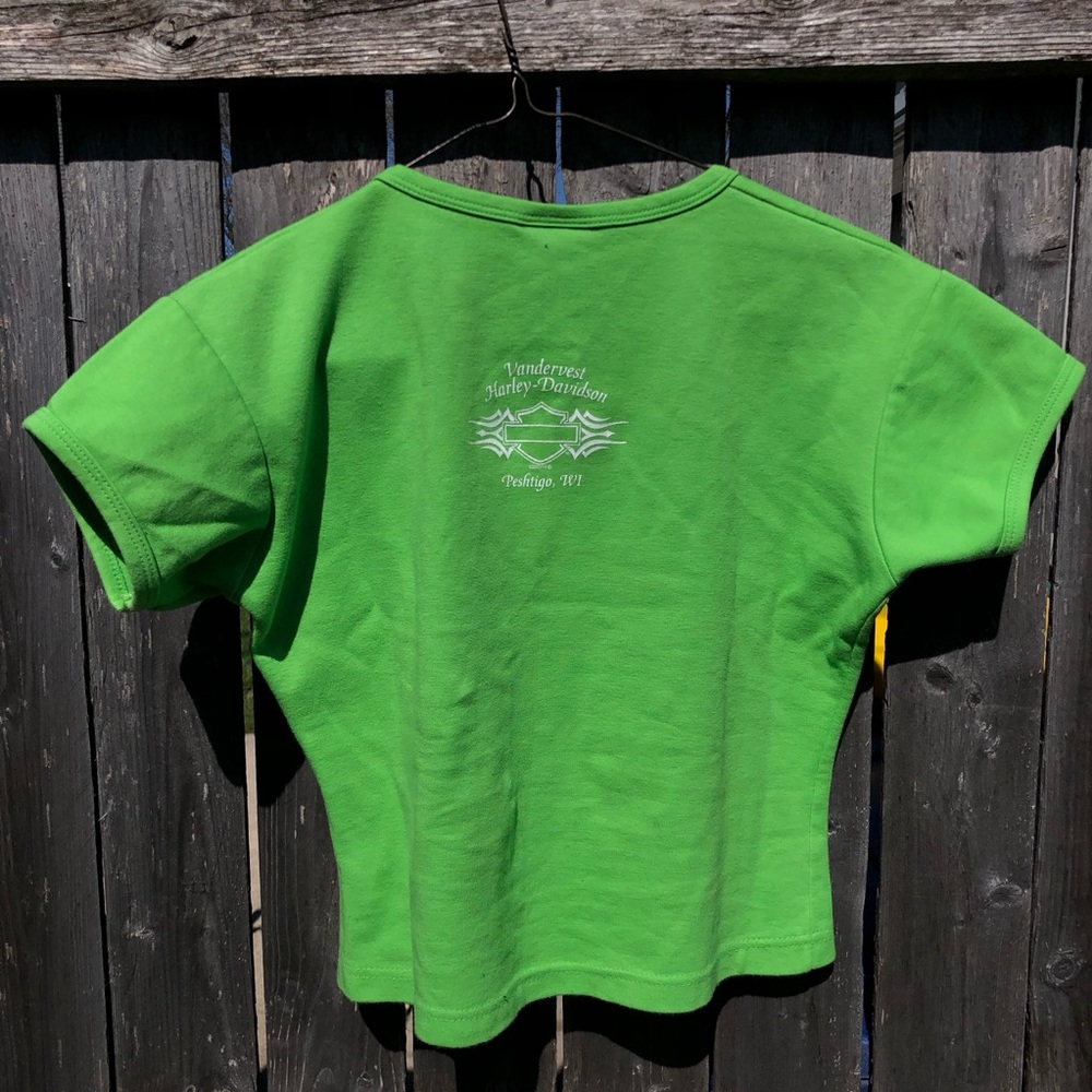 Y2k Harley-Davidson Neon Green Logo Tee - Picture 2 of 4